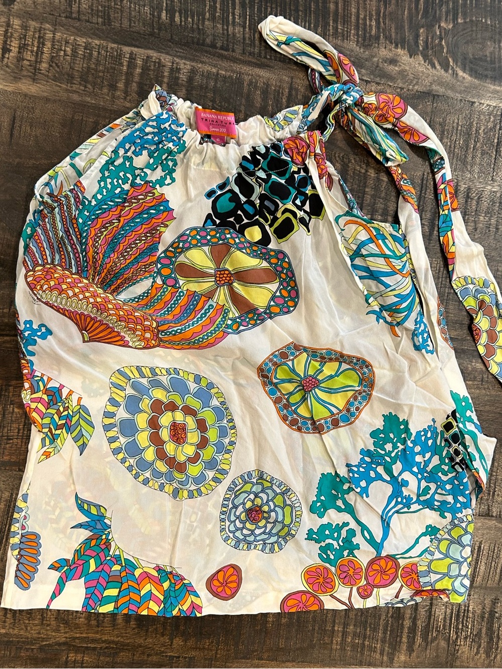 Trina Turk x Banana Republic Silk 60s Ocean Botanical Shirt Halter Top Size 6